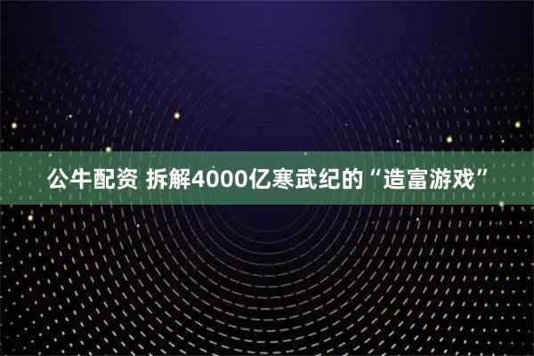 公牛配资 拆解4000亿寒武纪的“造富游戏”